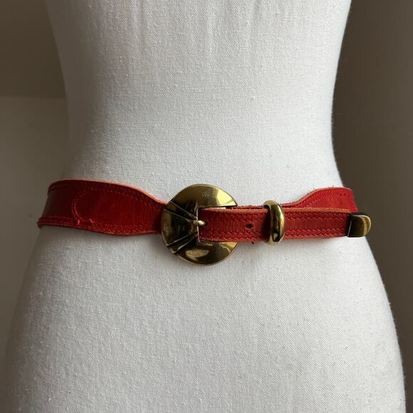 Vintage red leather statement waist belt gold buckle art deco - Picture 8 of 8